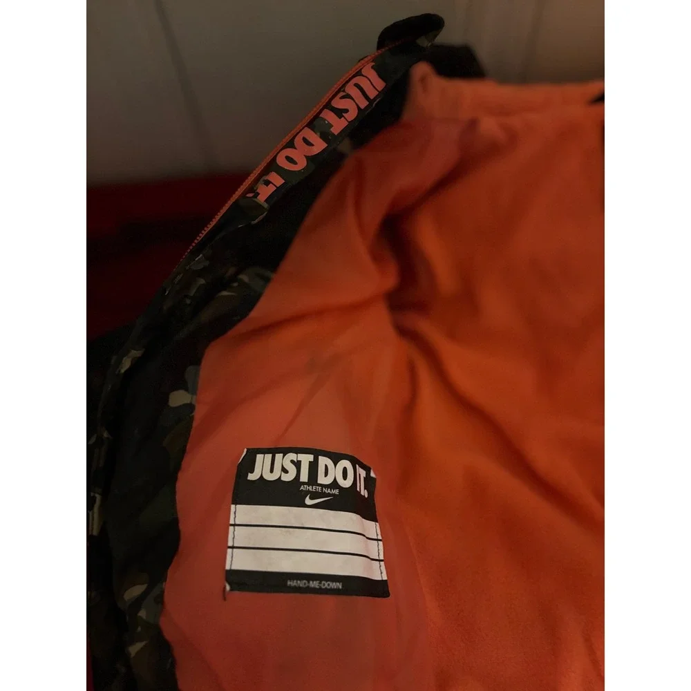 Nike Baby Boys Puffer Jacket 24M Camo Hooded Full Zip Green Orange Swoosh